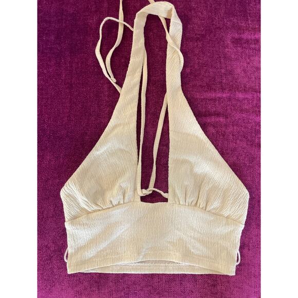 URBAN OUTFITTERS Valeria Halter Crop Top Size xs Tank Cream Ivory - Picture 4 of 7